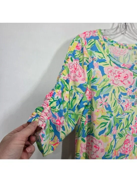Lilly Pulitzer Dress Large Belden Elbow Sleeve Grove Garden Beachy Tropical - Picture 6 of 11